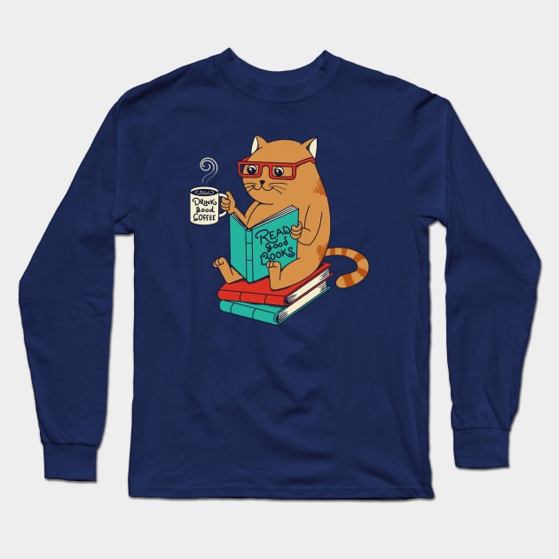 Cat coffee books Long Sleeve T-Shirt by coffeeman